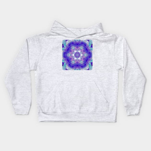 Mosaic Mandala Flower Purple Blue and White Kids Hoodie by WormholeOrbital